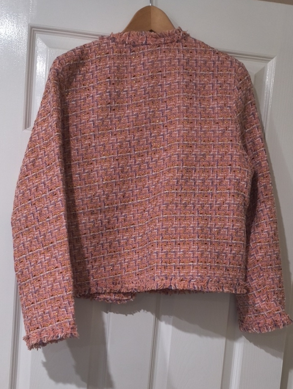 Pink Tweed Cropped Blazer Jacket - Women - Picture 5 of 5